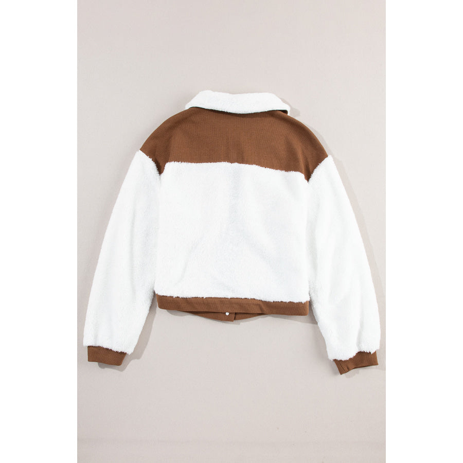 Corduroy Contrast Patchwork Fuzzy Jacket Apparel and Accessories