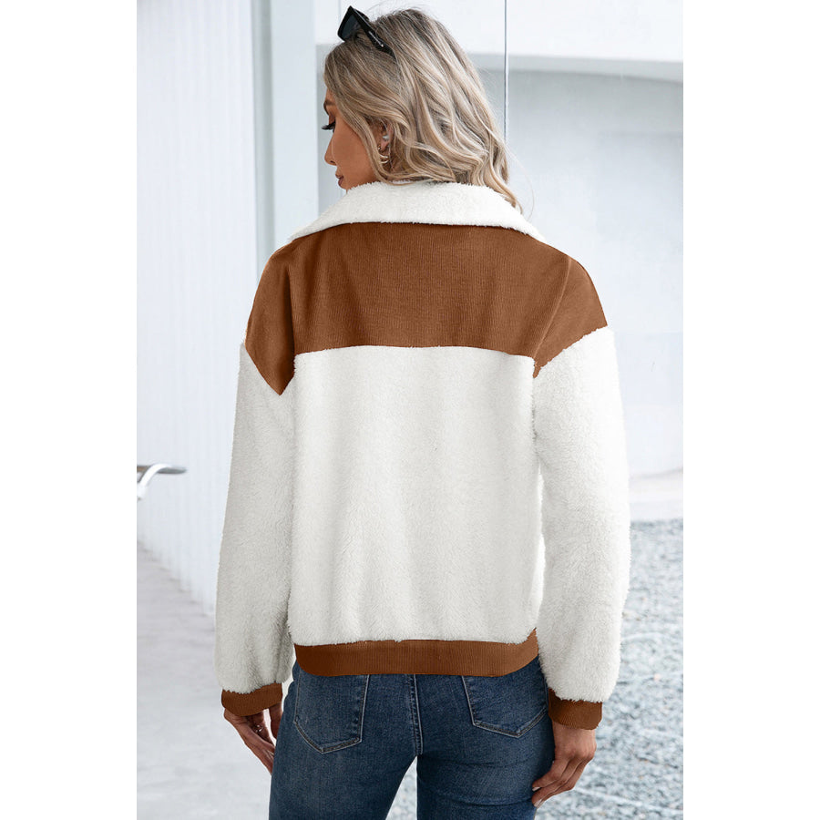 Corduroy Contrast Patchwork Fuzzy Jacket Apparel and Accessories