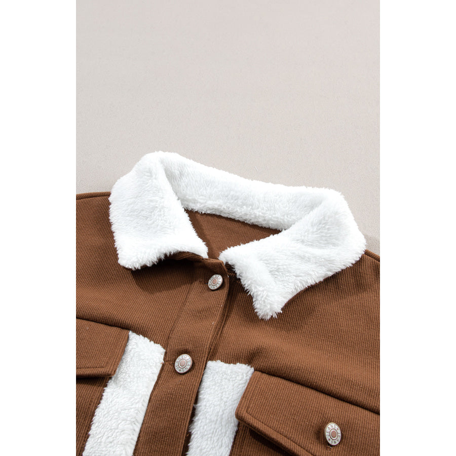 Corduroy Contrast Patchwork Fuzzy Jacket Apparel and Accessories