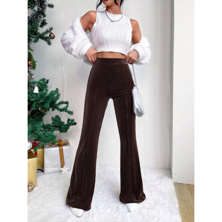 Corduroy High Waist Flare Pants Apparel and Accessories