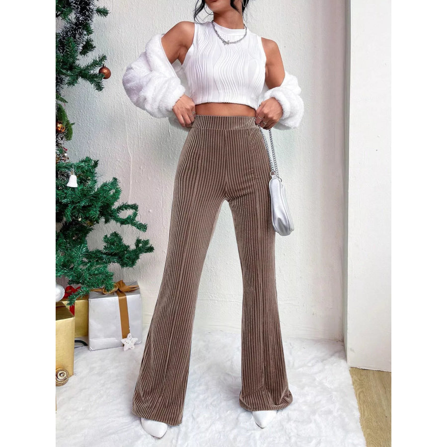 Corduroy High Waist Flare Pants Apparel and Accessories