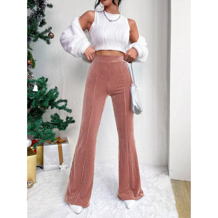Corduroy High Waist Flare Pants Apparel and Accessories