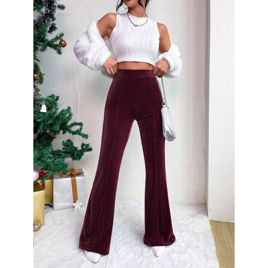 Corduroy High Waist Flare Pants Apparel and Accessories