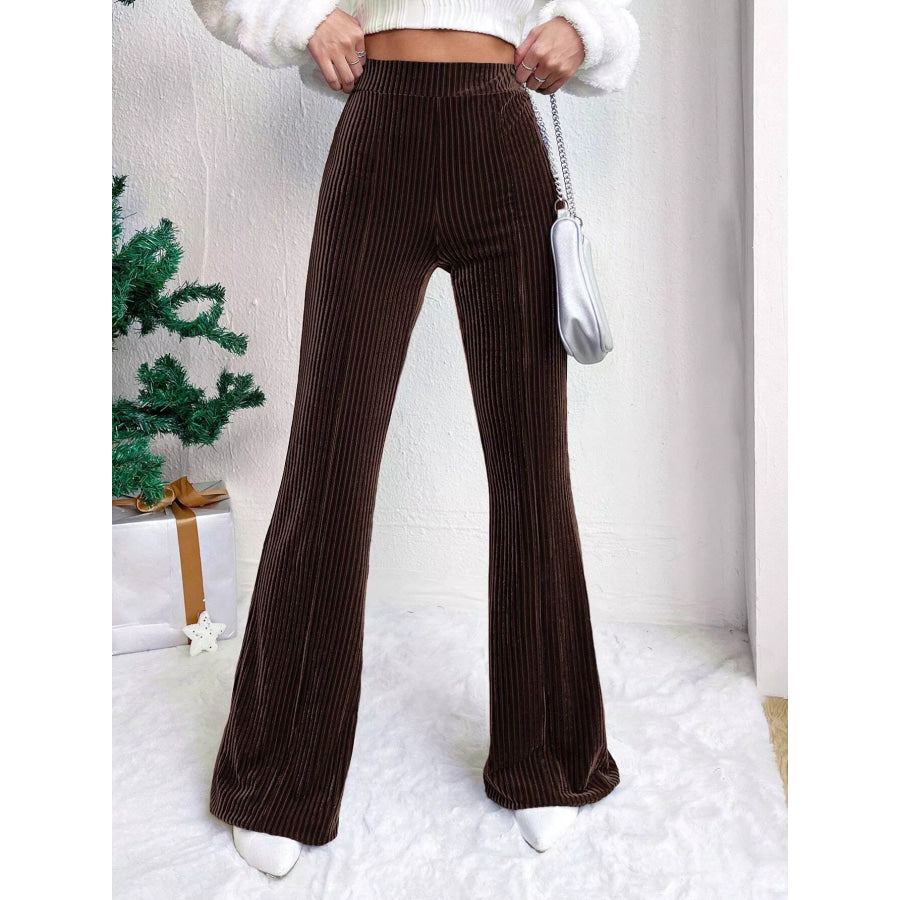 Corduroy High Waist Flare Pants Dark Brown / S Apparel and Accessories