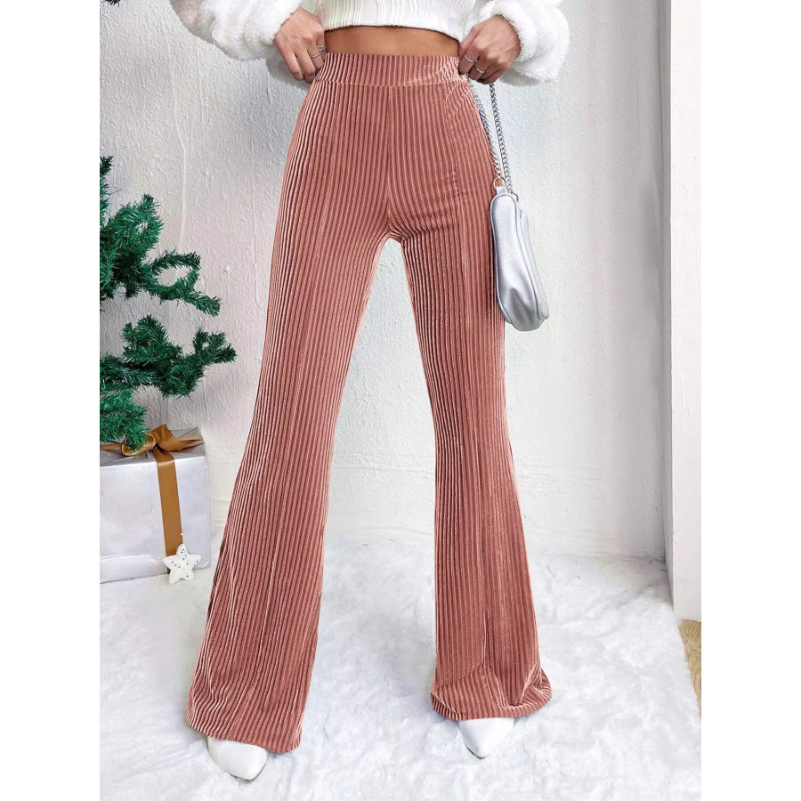 Corduroy High Waist Flare Pants Dusty Pink / S Apparel and Accessories