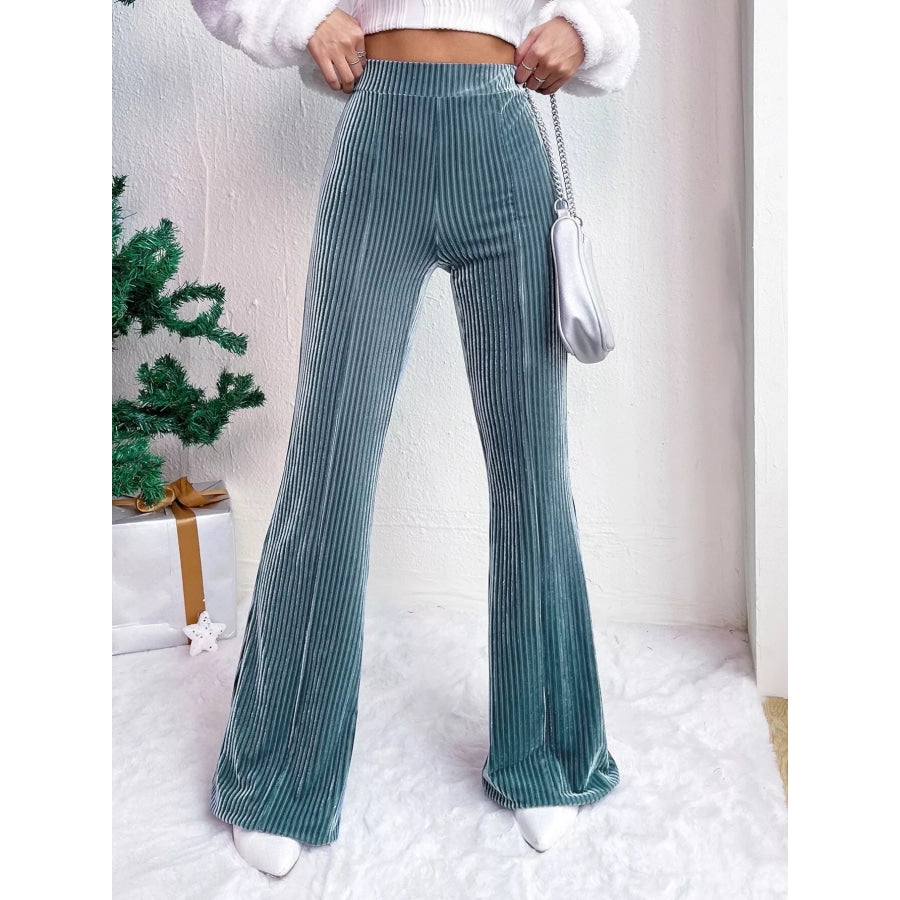 Corduroy High Waist Flare Pants Peacock Blue / S Apparel and Accessories