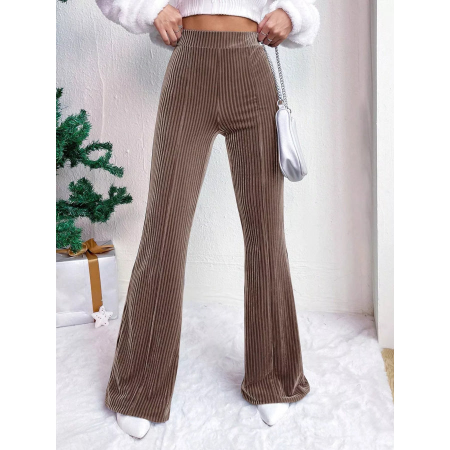 Corduroy High Waist Flare Pants Taupe / S Apparel and Accessories