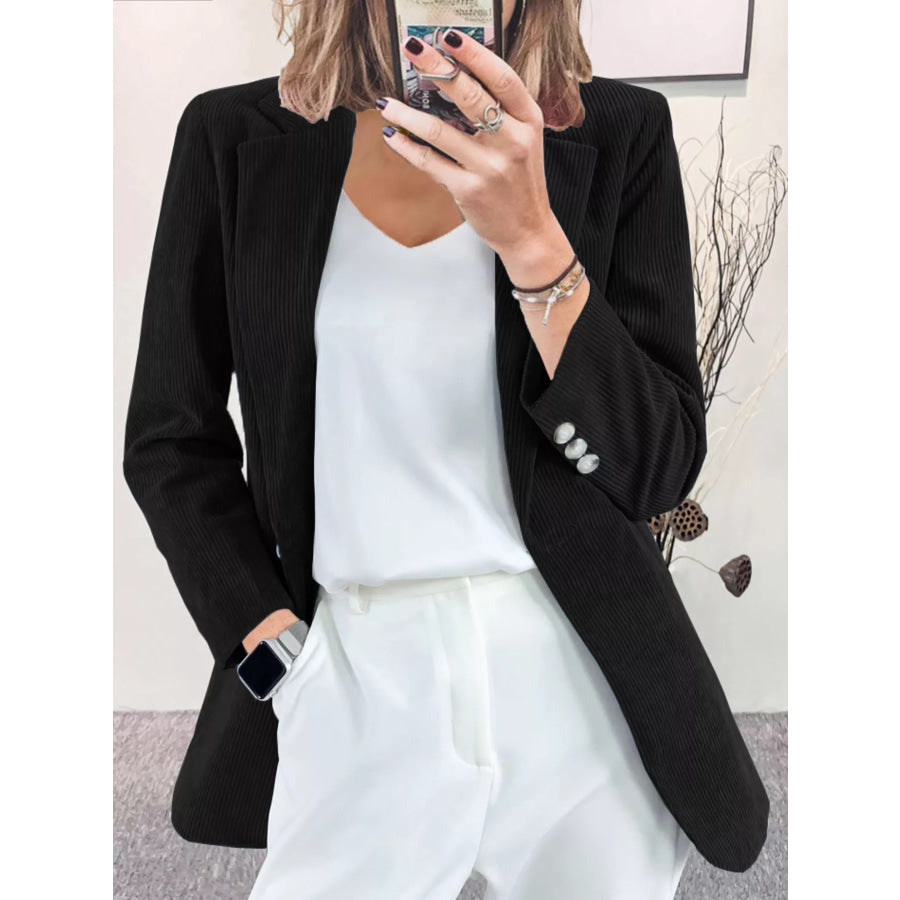 Corduroy Lapel Collar Casual Blazer Black / S Apparel and Accessories