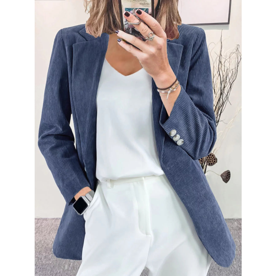 Corduroy Lapel Collar Casual Blazer Blue Gray / S Apparel and Accessories