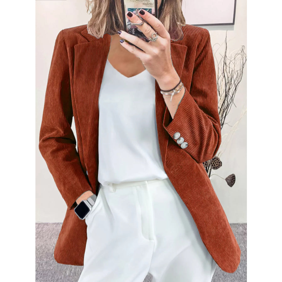Corduroy Lapel Collar Casual Blazer Caramel / S Apparel and Accessories