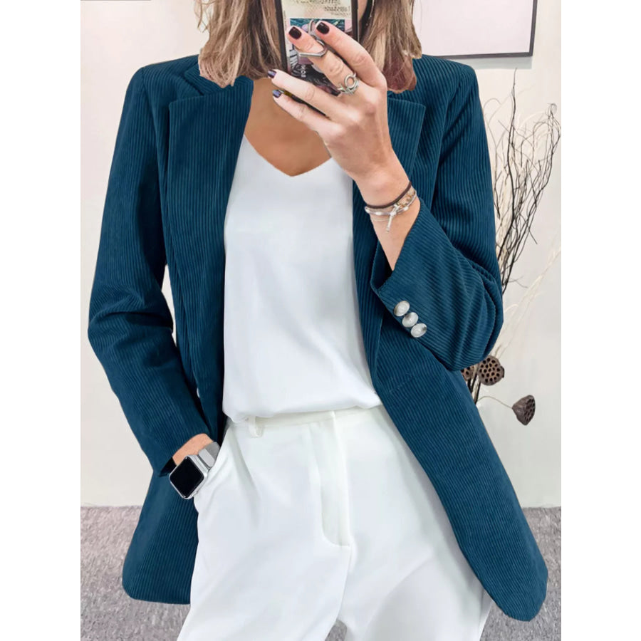 Corduroy Lapel Collar Casual Blazer Dark Green / S Apparel and Accessories