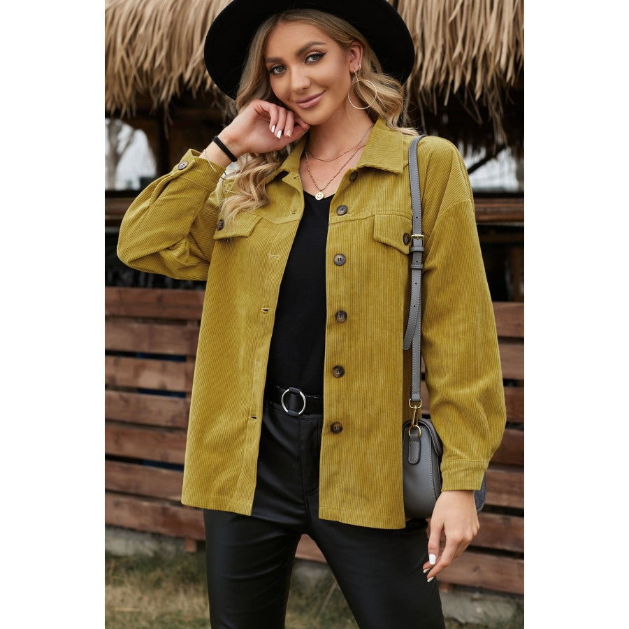 Corduroy Long Sleeve Button-Up Shirt Jacket Honey / S