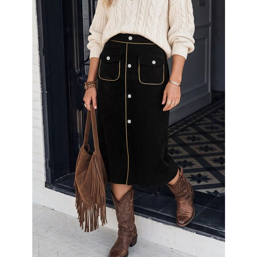 Corduroy Midi Skirt Apparel and Accessories