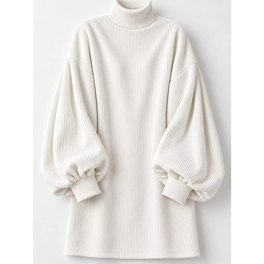 Corduroy Mock Neck Lantern Sleeve Mini Dress Apparel and Accessories