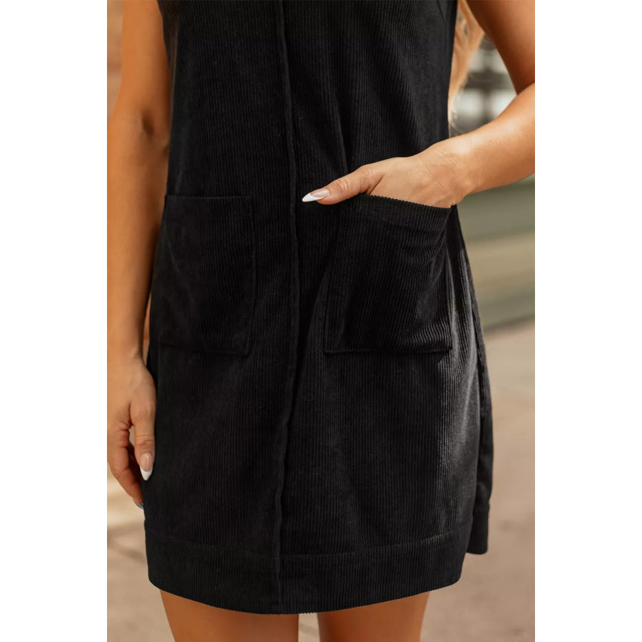 Corduroy Patch Pocket Sleeveless Mini Dress Apparel and Accessories