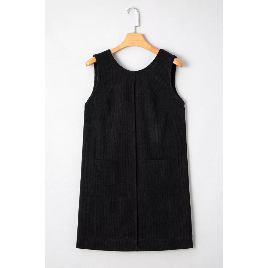 Corduroy Patch Pocket Sleeveless Mini Dress Apparel and Accessories