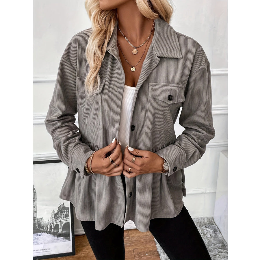 Corduroy Peplum Button Up Shacket Apparel and Accessories