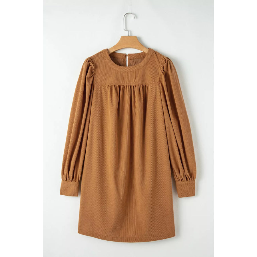 Corduroy Puff Sleeve Mini Dress Apparel and Accessories