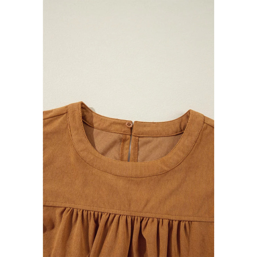 Corduroy Puff Sleeve Mini Dress Apparel and Accessories