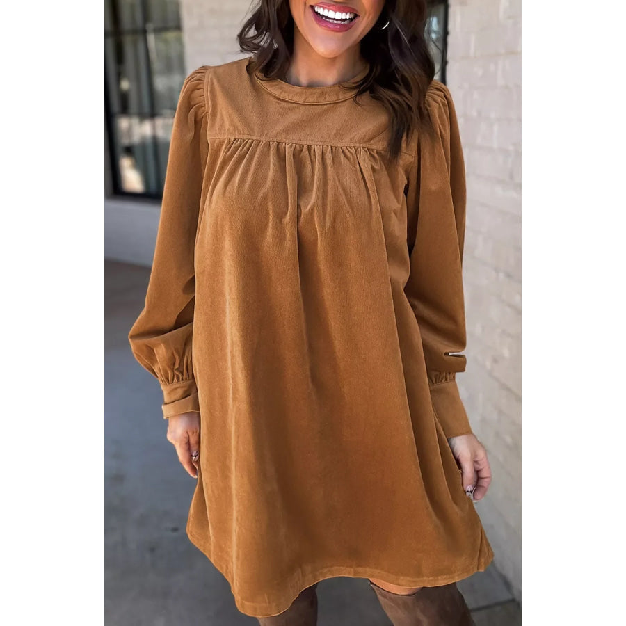 Corduroy Puff Sleeve Mini Dress Apparel and Accessories