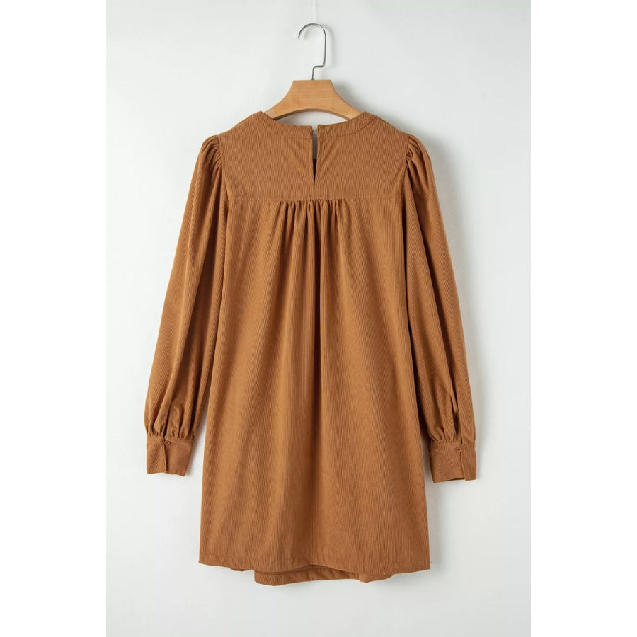 Corduroy Puff Sleeve Mini Dress Apparel and Accessories