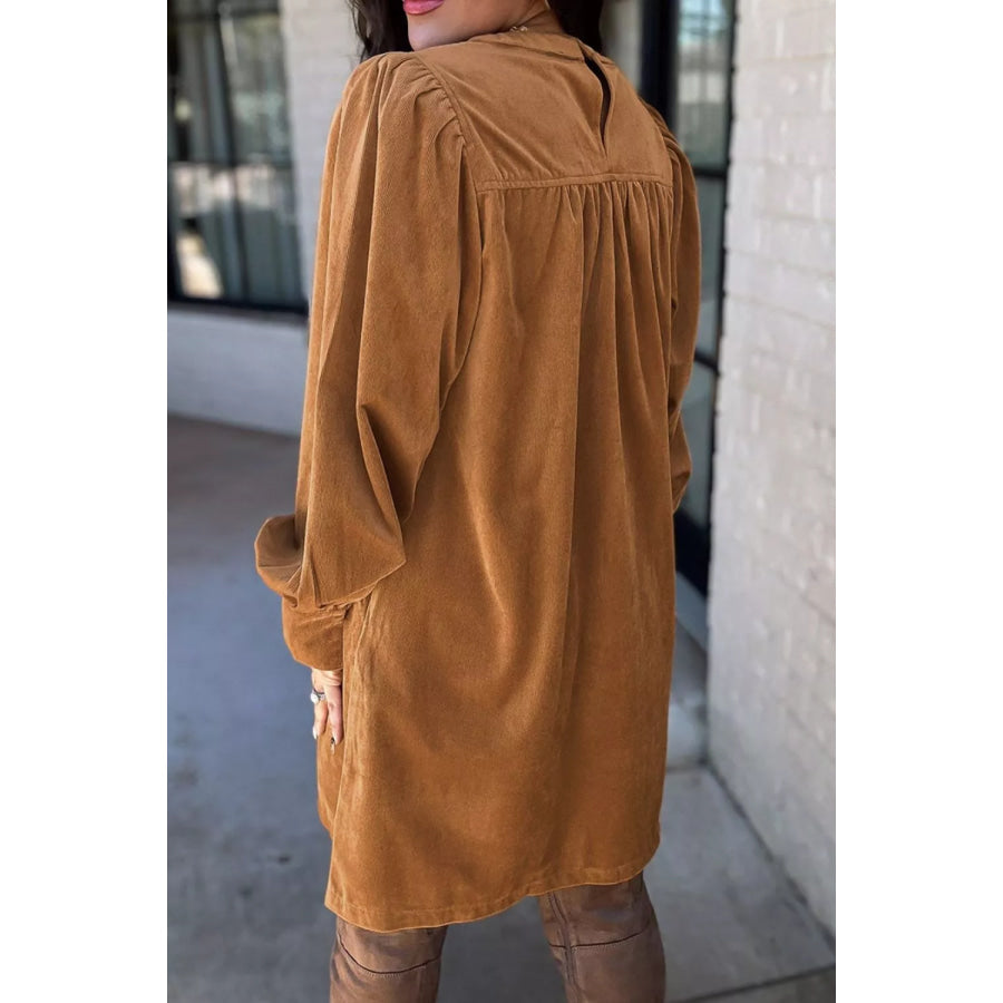 Corduroy Puff Sleeve Mini Dress Apparel and Accessories
