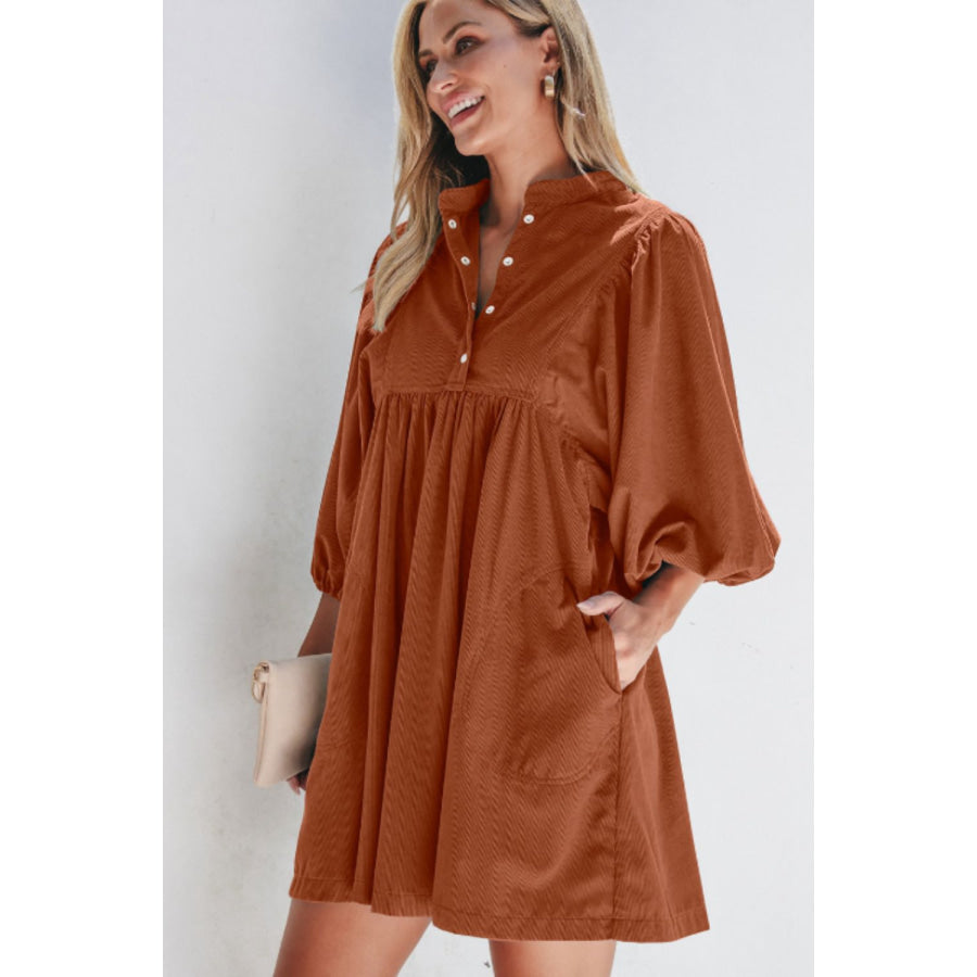 Corduroy Quarter Snap Three-Quarter Sleeve Dress Apparel and Accessories