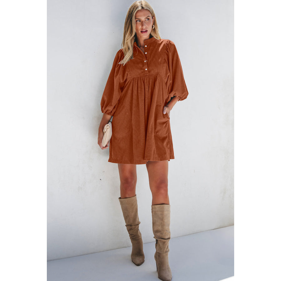 Corduroy Quarter Snap Three-Quarter Sleeve Dress Apparel and Accessories