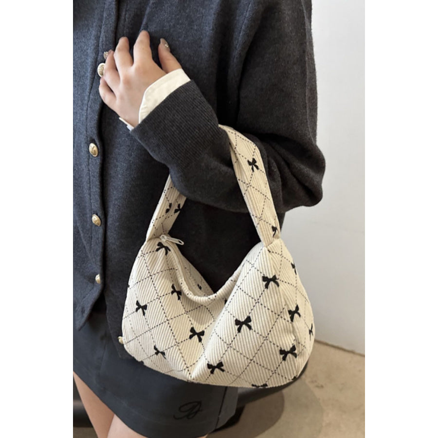 Corduroy Quilted Bow Handbag Apparel and Accessories