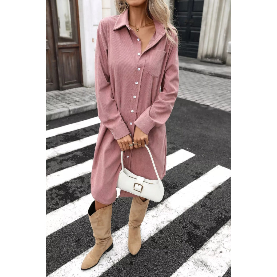 Corduroy Shirt Dress with Button-Down Front Apparel and Accessories