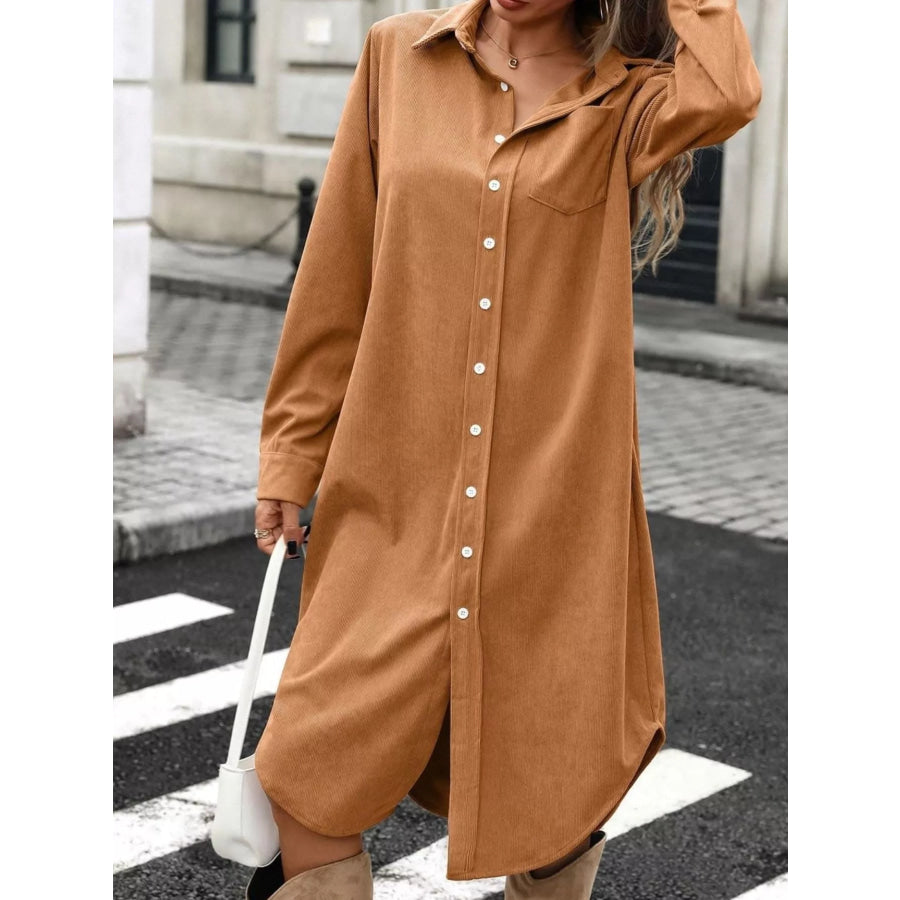 Corduroy Shirt Dress with Button-Down Front Apparel and Accessories
