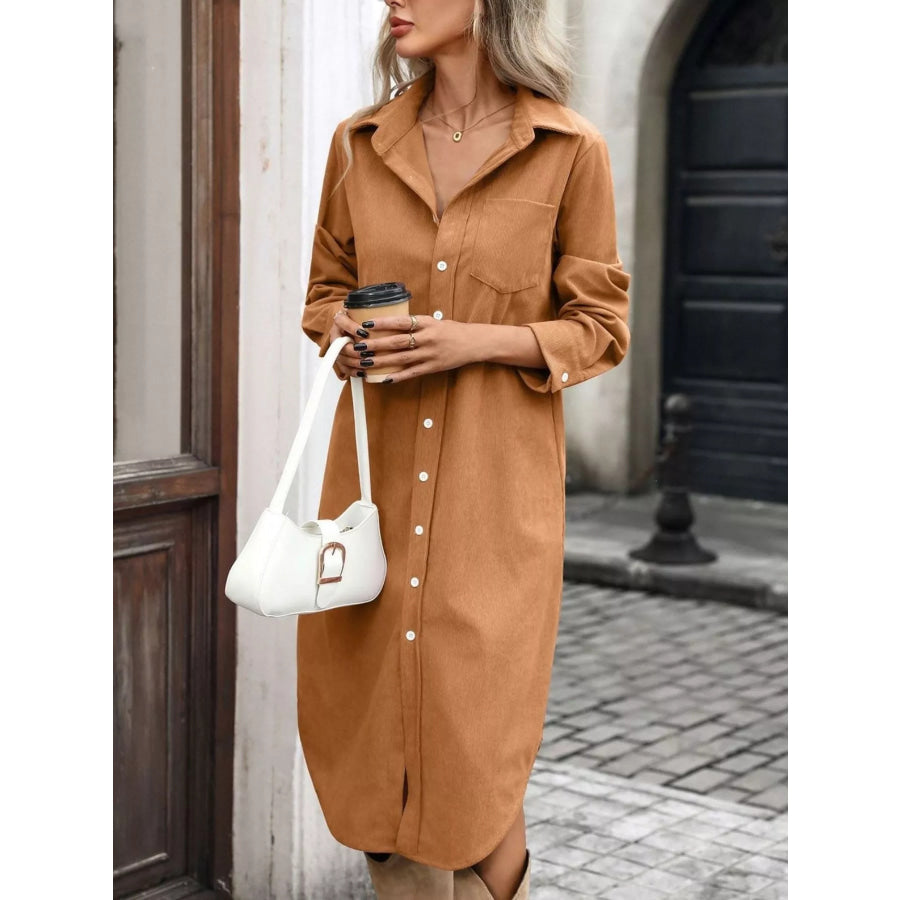 Corduroy Shirt Dress with Button-Down Front Apparel and Accessories