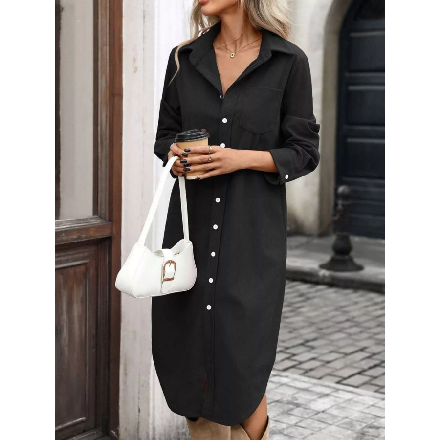 Corduroy Shirt Dress with Button-Down Front Apparel and Accessories