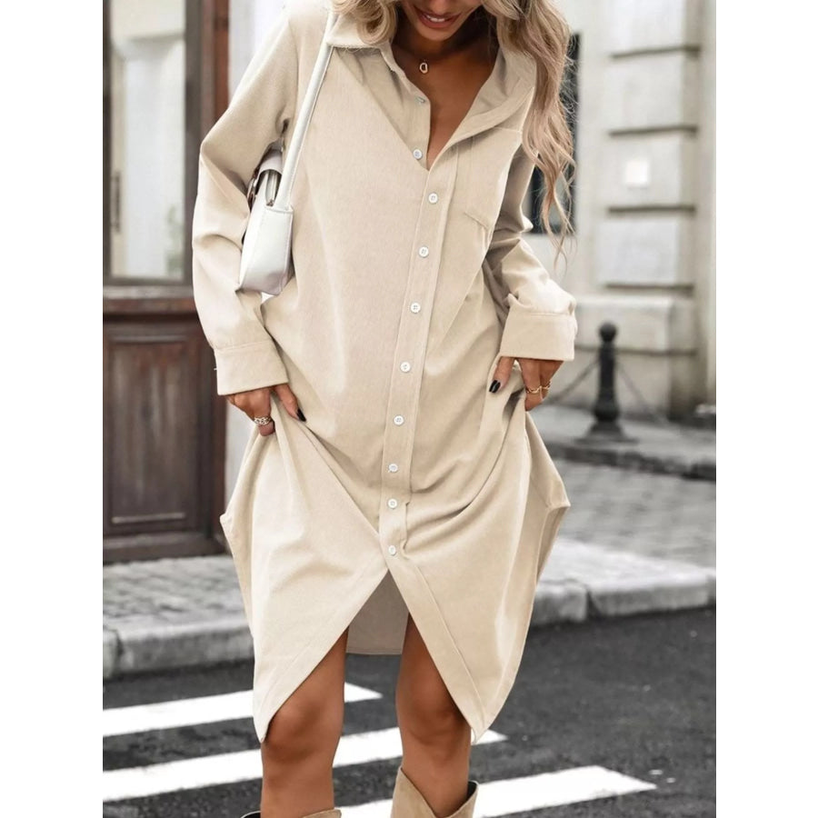 Corduroy Shirt Dress with Button-Down Front Apparel and Accessories