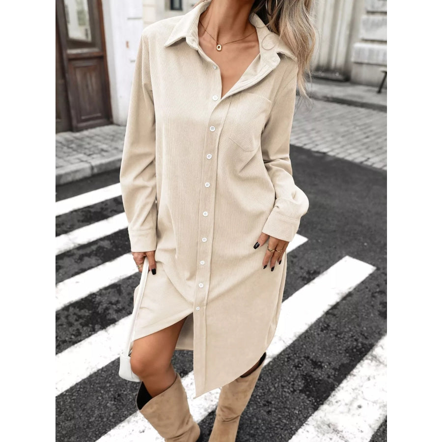 Corduroy Shirt Dress with Button-Down Front Apparel and Accessories