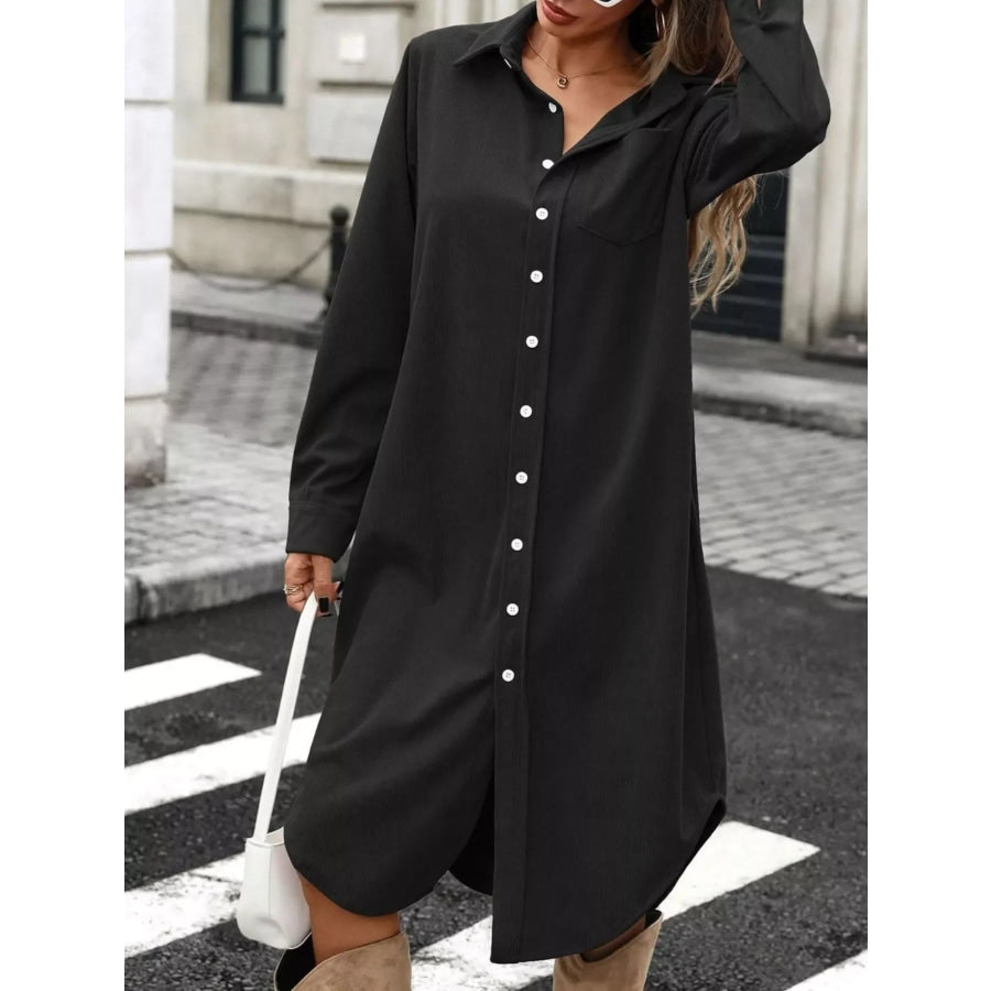 Corduroy Shirt Dress with Button-Down Front Apparel and Accessories