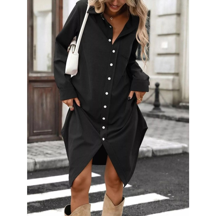 Corduroy Shirt Dress with Button-Down Front Apparel and Accessories