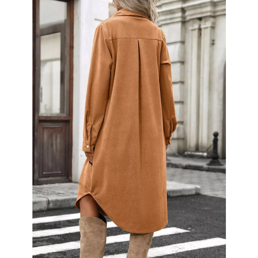 Corduroy Shirt Dress with Button-Down Front Apparel and Accessories