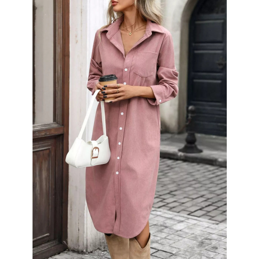 Corduroy Shirt Dress with Button-Down Front Apparel and Accessories
