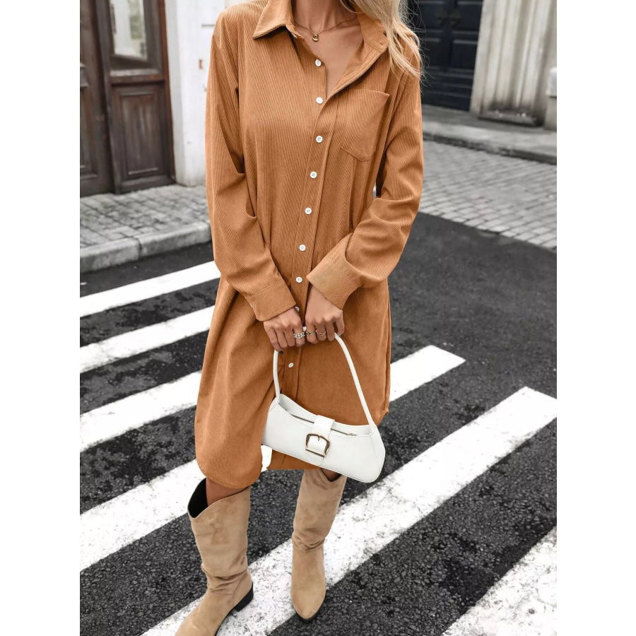 Corduroy Shirt Dress with Button-Down Front Apparel and Accessories