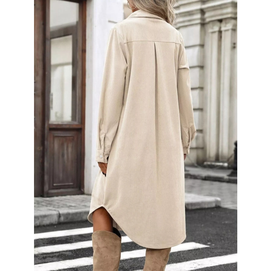 Corduroy Shirt Dress with Button-Down Front Apparel and Accessories