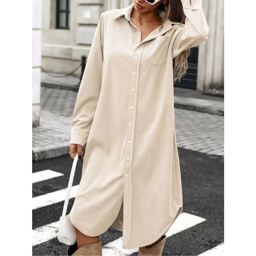 Corduroy Shirt Dress with Button-Down Front Apparel and Accessories