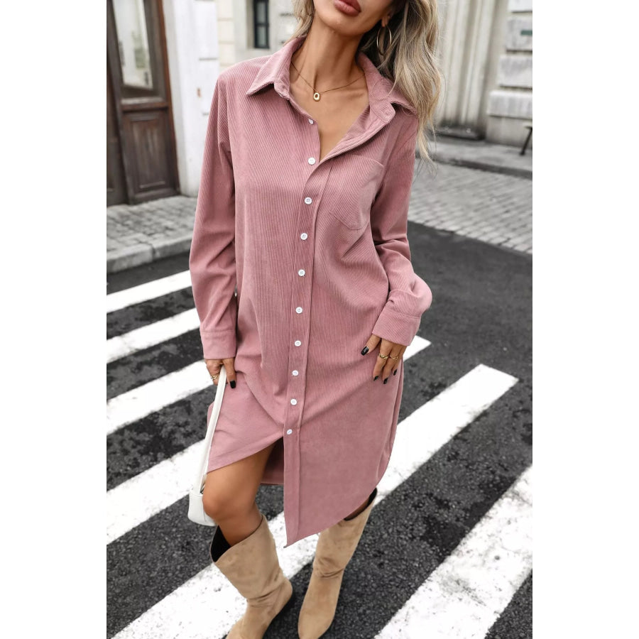 Corduroy Shirt Dress with Button-Down Front Apparel and Accessories