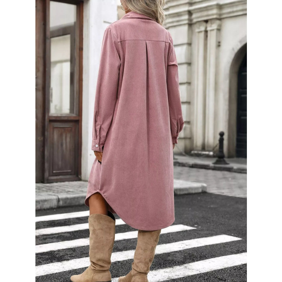 Corduroy Shirt Dress with Button-Down Front Apparel and Accessories
