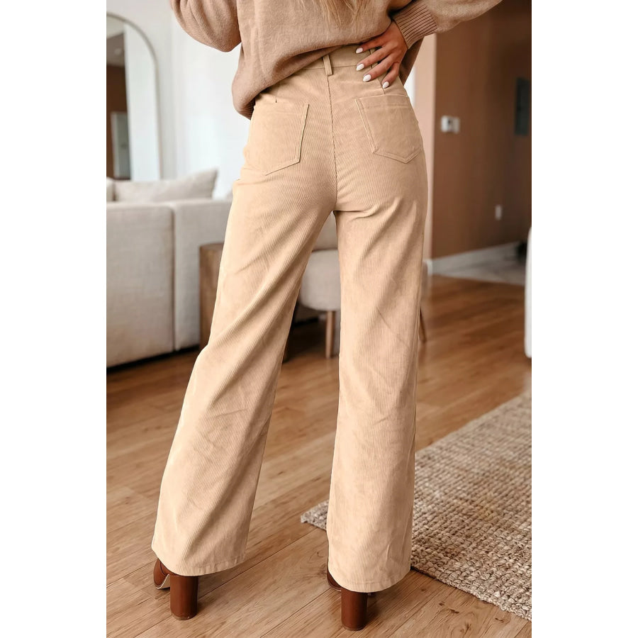 Corduroy Side Panel Colorblock Straight Leg Pants Apparel and Accessories