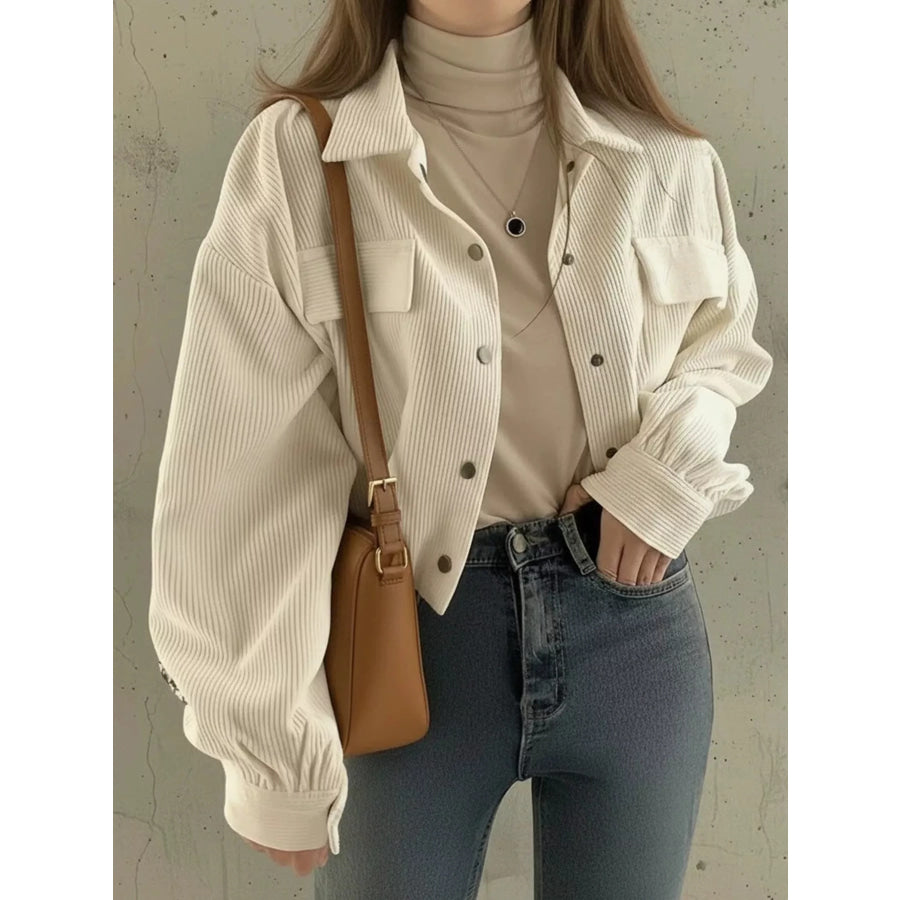 Corduroy Snap Down Cropped Jacket Apricot / S Apparel and Accessories