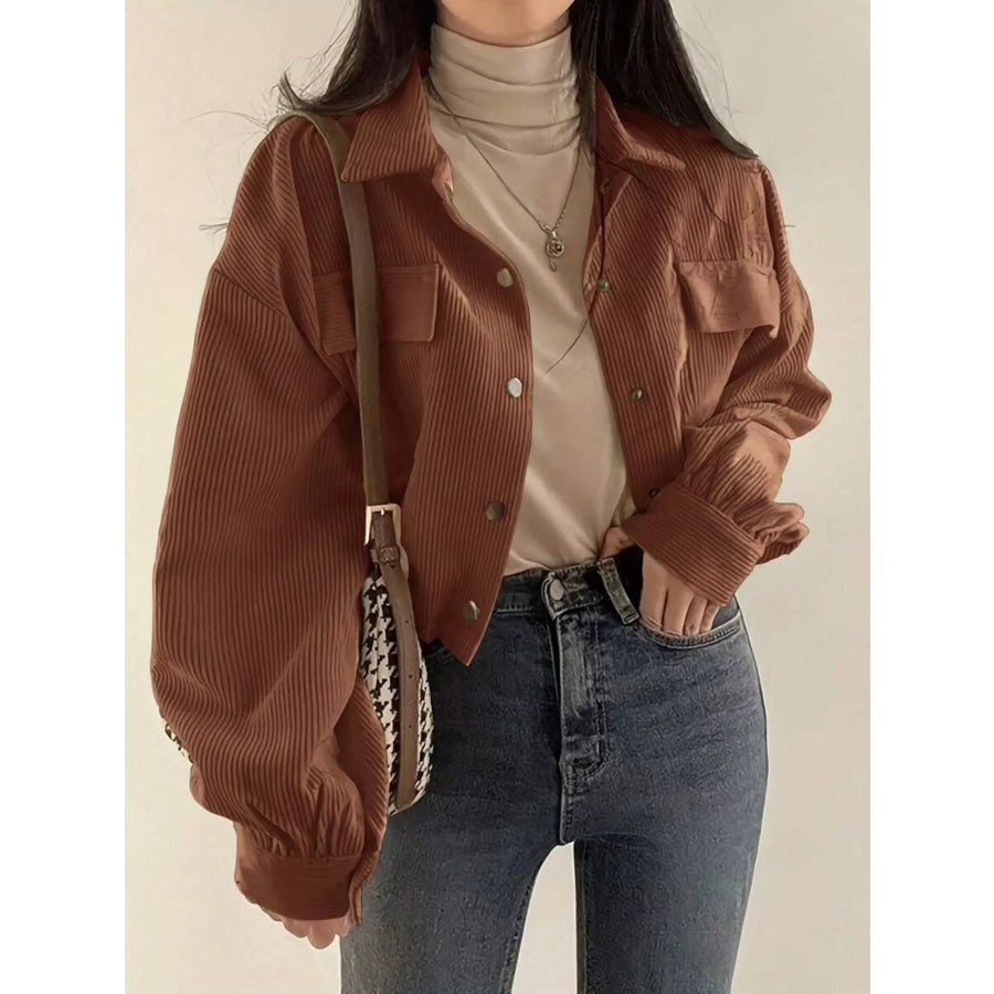 Corduroy Snap Down Cropped Jacket Caramel / S Apparel and Accessories