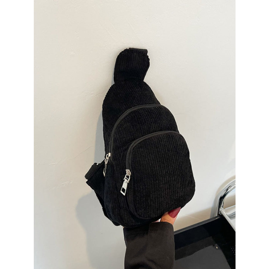Corduroy Solid Color Crossbody Bag Black / One Size Apparel and Accessories