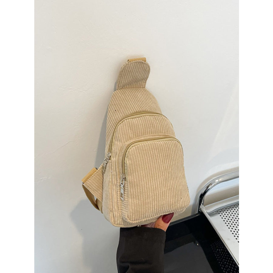 Corduroy Solid Color Crossbody Bag Khaki / One Size Apparel and Accessories