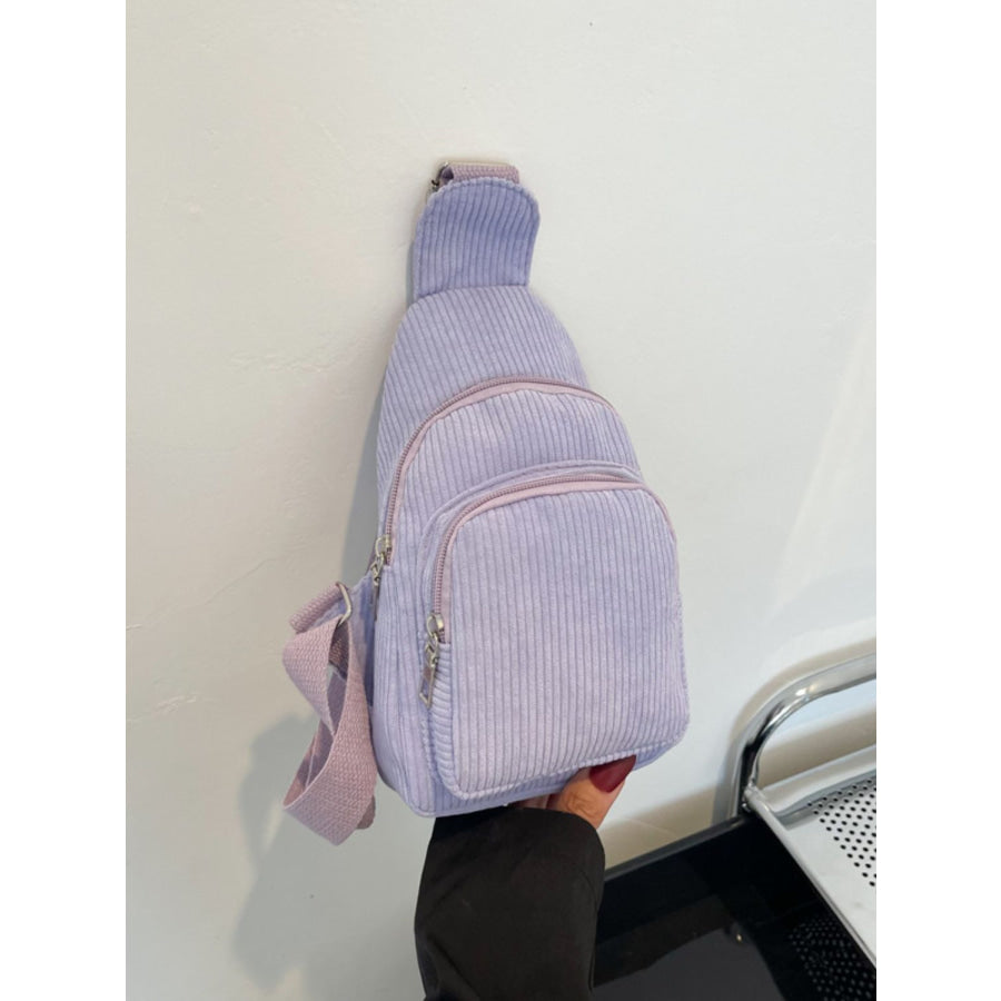 Corduroy Solid Color Crossbody Bag Lavender / One Size Apparel and Accessories